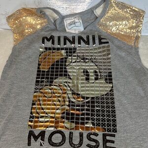 Disney Boutique Minnie Mouse Gray Gold Silver Sequin Sleeve Top
